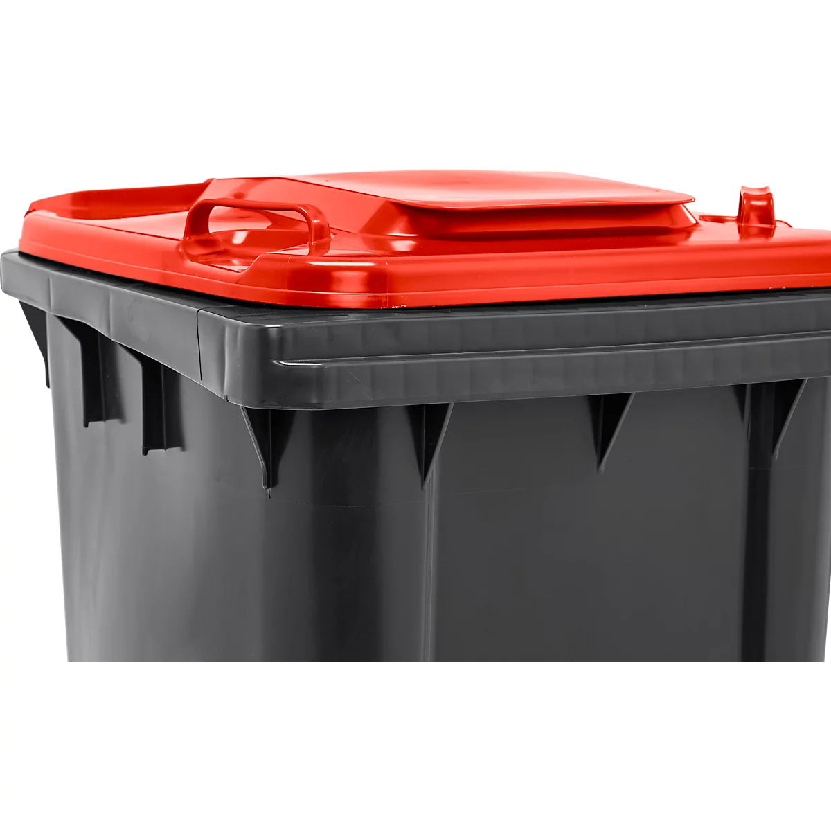 Poubelle mobile SSI Schäfer GMT eXtra, 240 l, EN 840, préparée pour recevoir une puce, poignée de traction, 90 % de plastique recyclé, noir-rouge