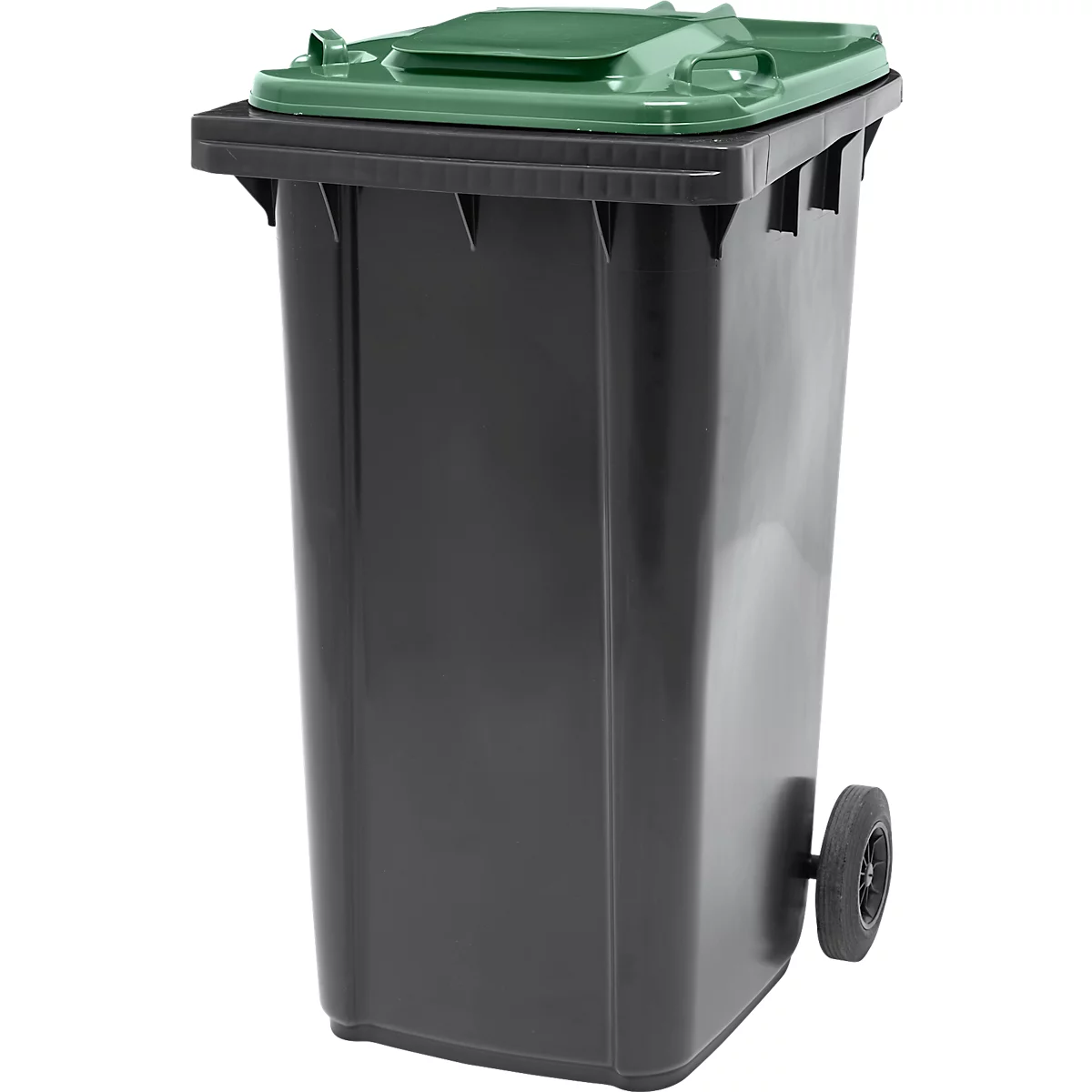 Poubelle mobile SSI Schäfer GMT eXtra, 240 l, EN 840, préparée pour recevoir une puce, poignée de traction, 90 % de plastique recyclé, noir-vert