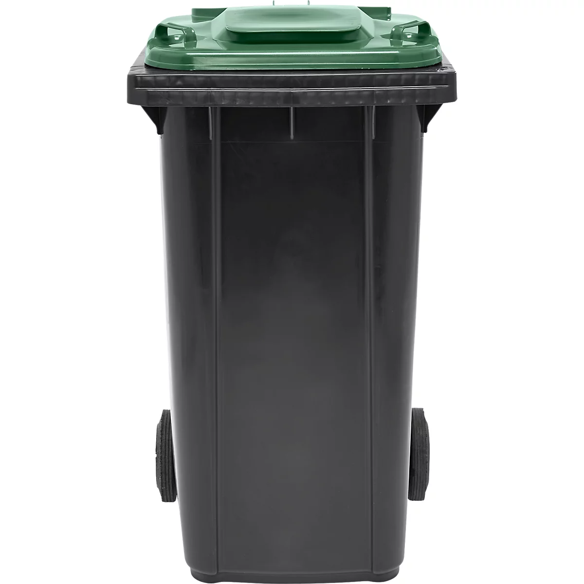 Poubelle mobile SSI Schäfer GMT eXtra, 240 l, EN 840, préparée pour recevoir une puce, poignée de traction, 90 % de plastique recyclé, noir-vert