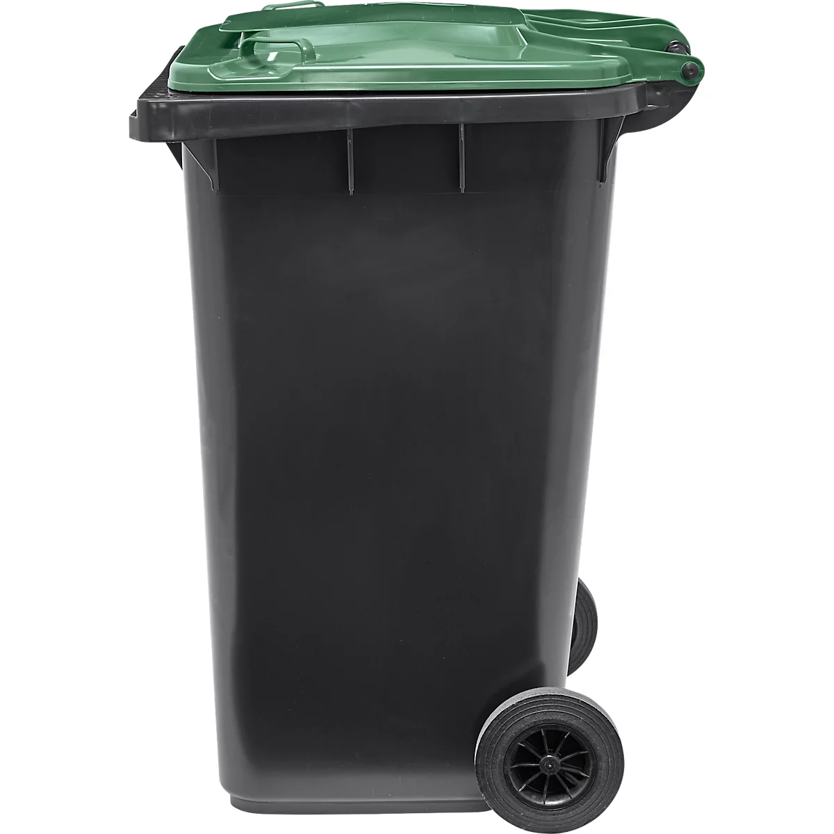 Poubelle mobile SSI Schäfer GMT eXtra, 240 l, EN 840, préparée pour recevoir une puce, poignée de traction, 90 % de plastique recyclé, noir-vert