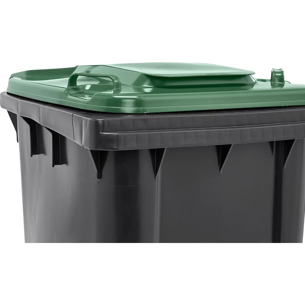 Poubelle mobile SSI Schäfer GMT eXtra, 240 l, EN 840, préparée pour recevoir une puce, poignée de traction, 90 % de plastique recyclé, noir-vert