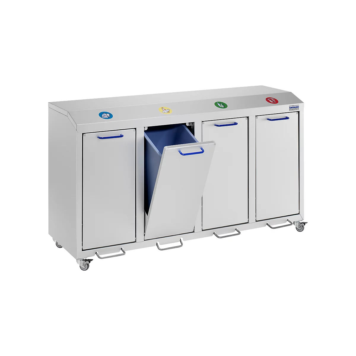 Poubelle pour tri sélectif G®-collect X 2001, L 1420 x l. 490 x H 800 mm, 4 bacs