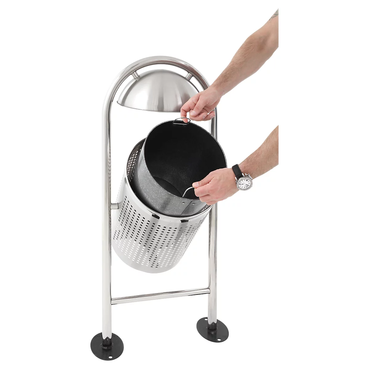 Poubelle ronde avec toit de protection