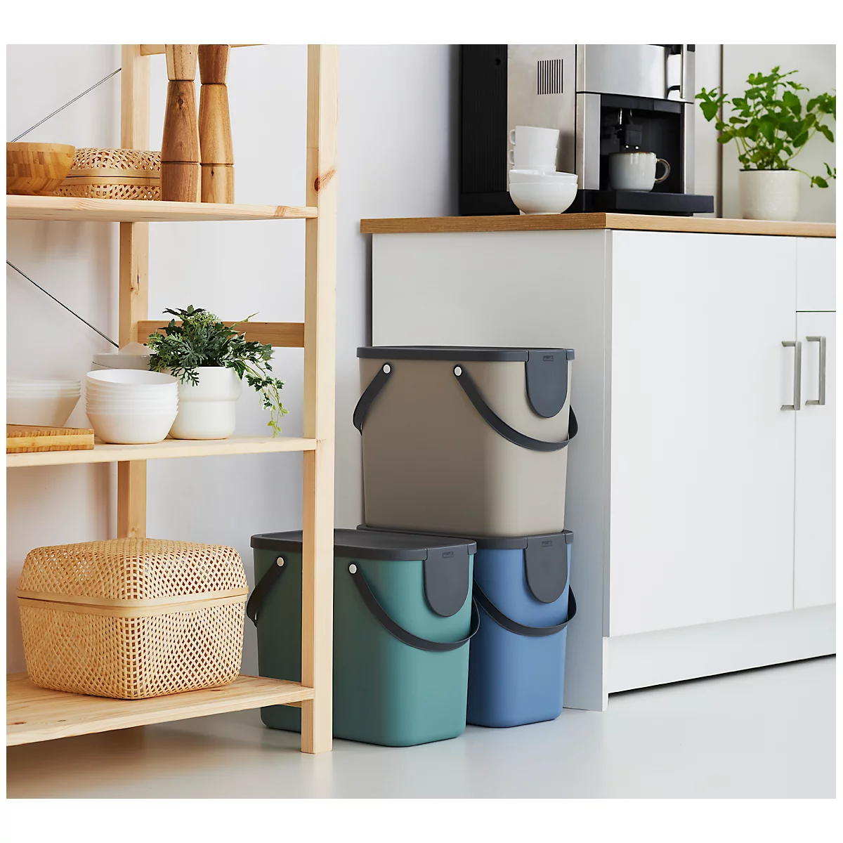 Poubelle Rotho ALBULA, système de recyclage, 25 l, empilable, plastique (sans BPA), blanc mistletoe