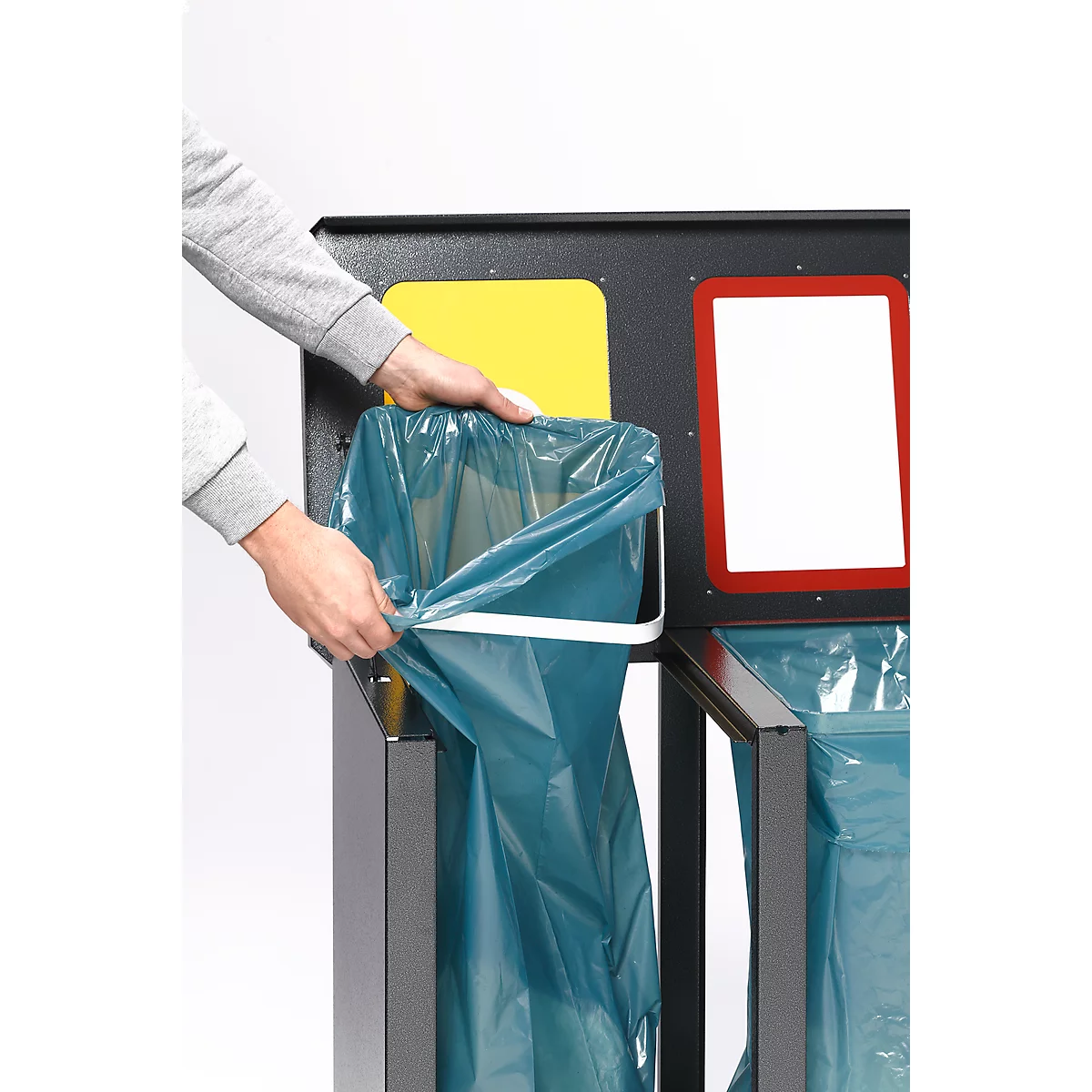 Poubelles pour tri sélectif Tetris VAR, station de 4 collecteurs, avec anneau de serrage, acier