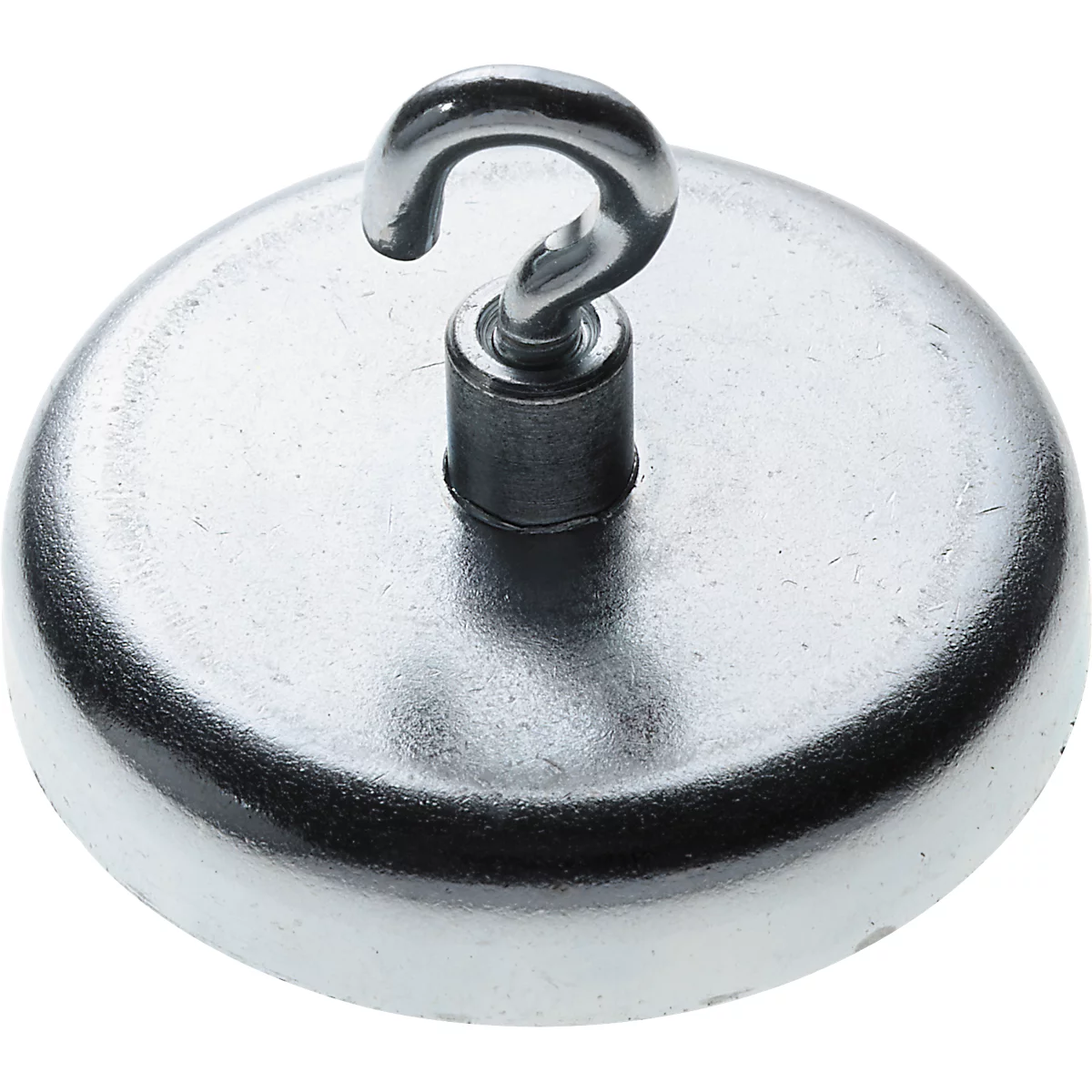 Metal magnet with hook for attachment.