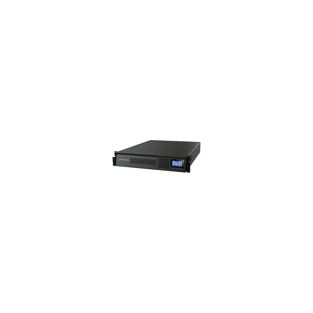 Schwarzes Serversystem mit blauem Display und der Aufschrift PowerWalker.