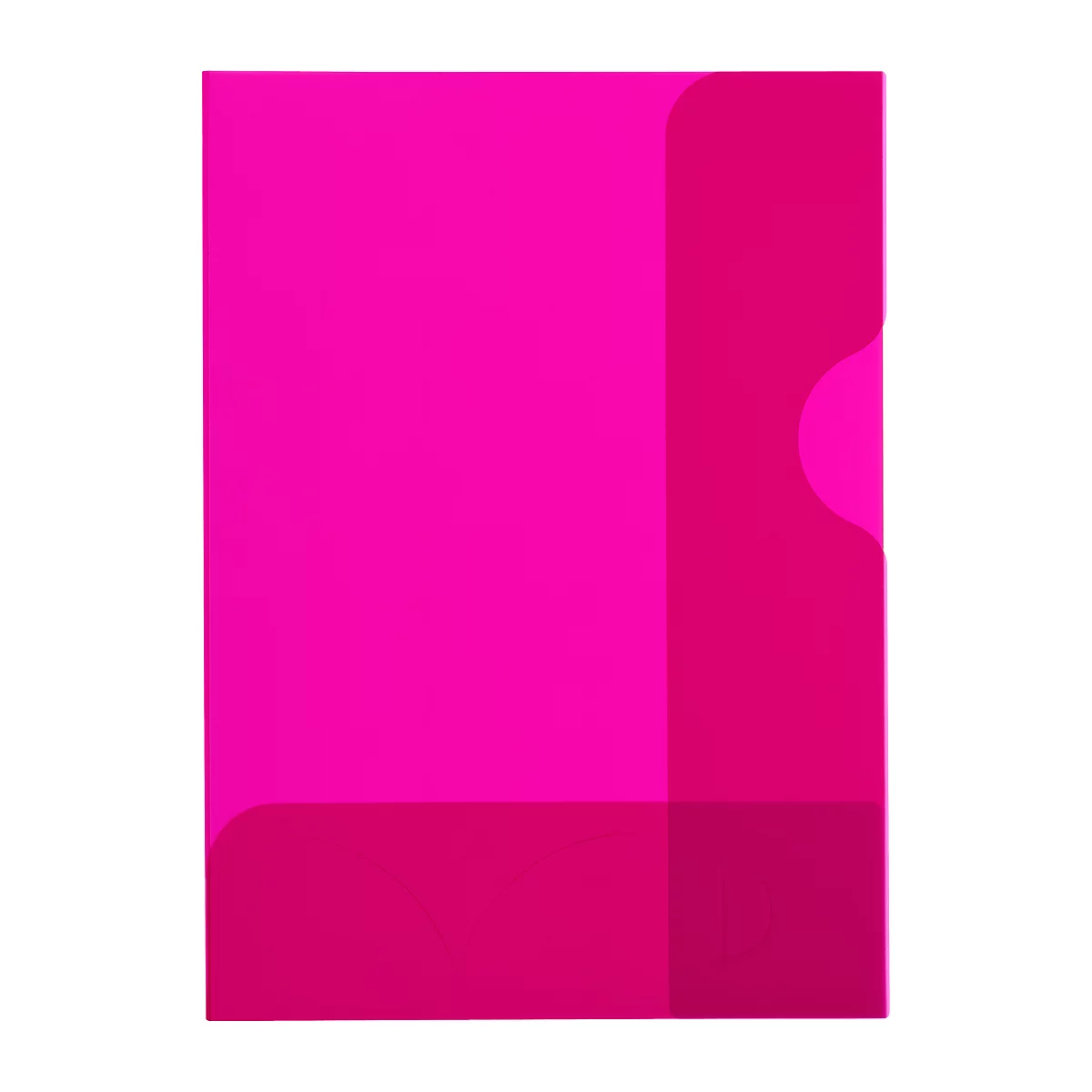 Rechteckige, pinkfarbene Form, die durch überlappende, dunklere Pinktöne unterteilt ist.