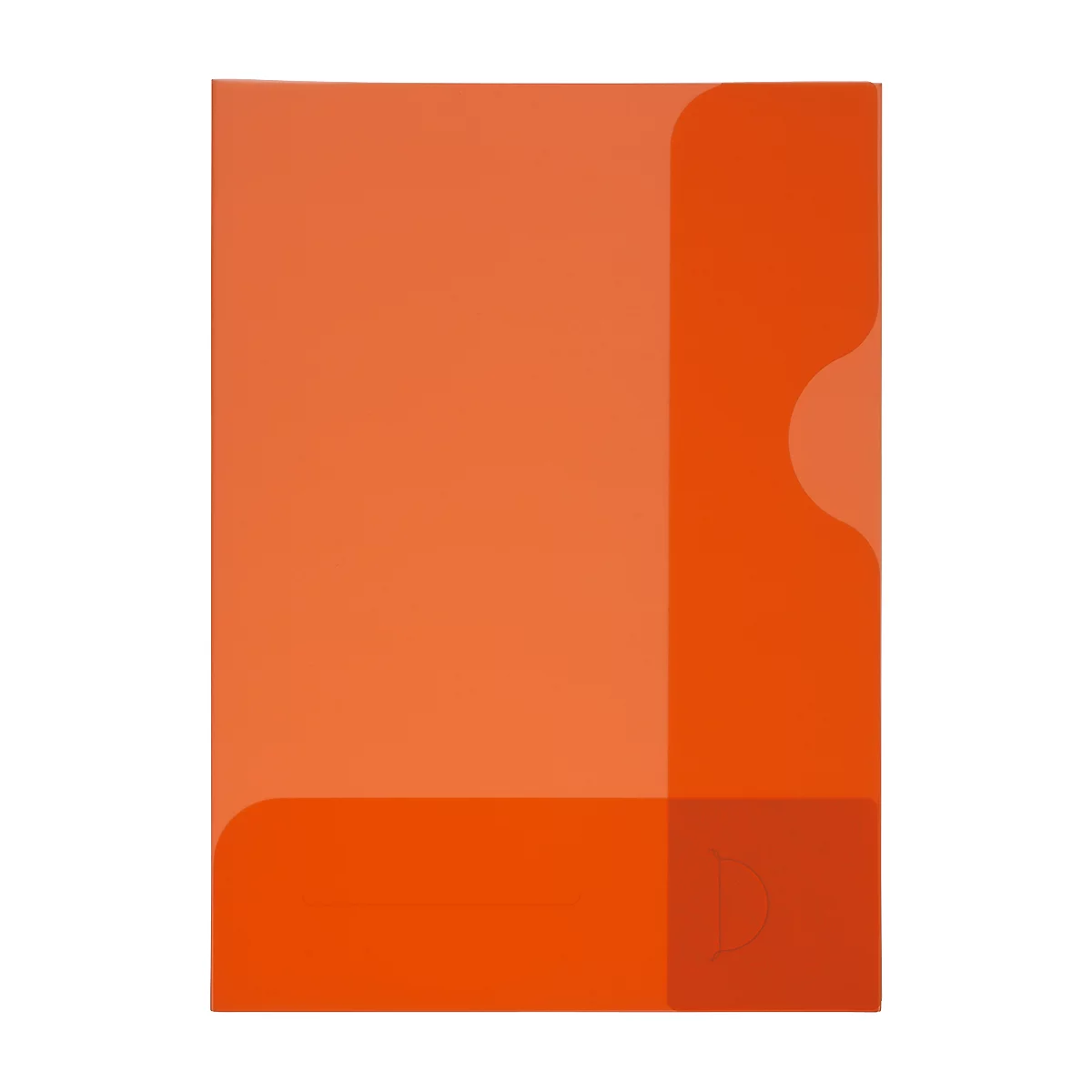 Orangene Eckform mit abgerundeten Kanten und einer Aussparung.
