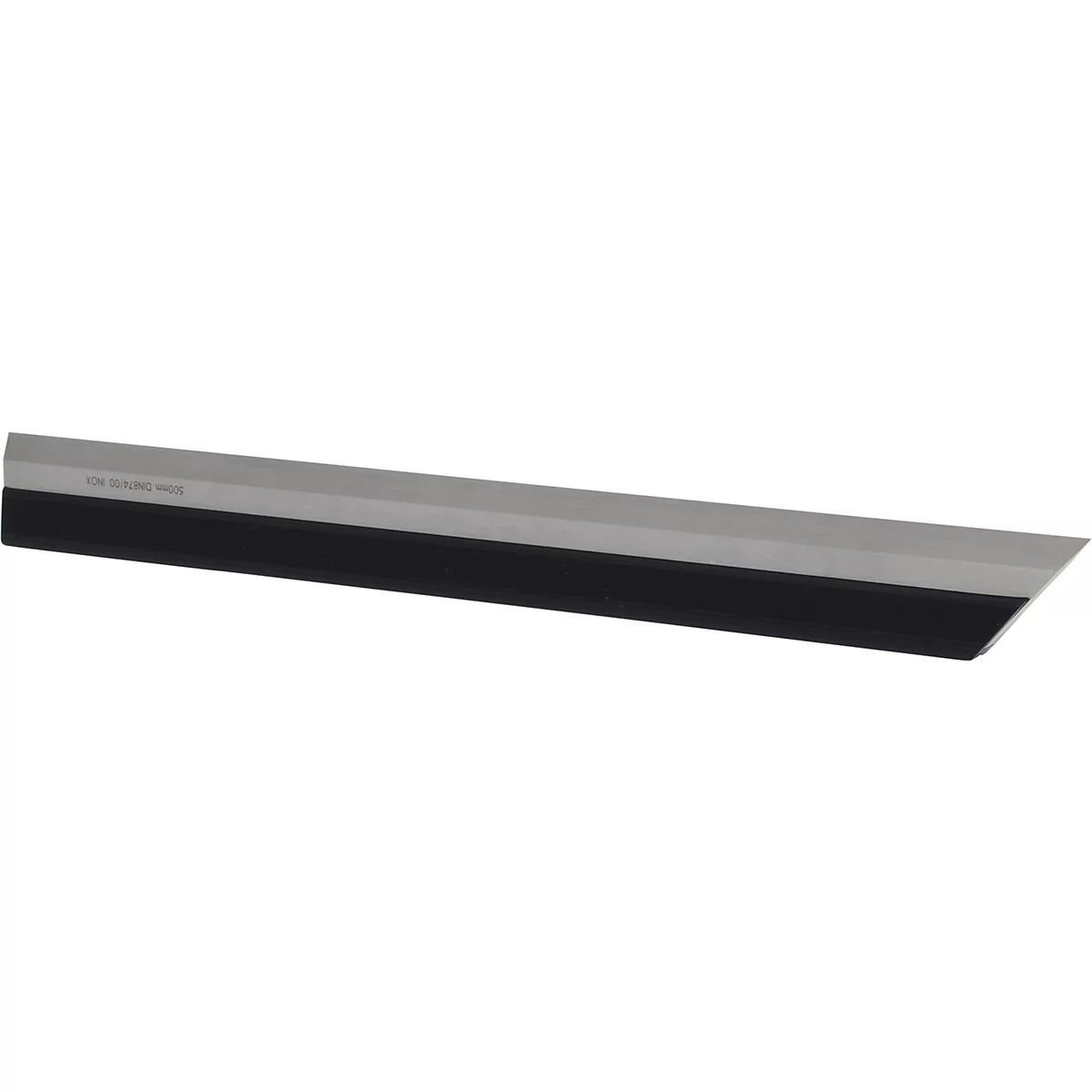 Langes, rechteckiges Produkt aus Metall mit schwarzem Gummiband unten.