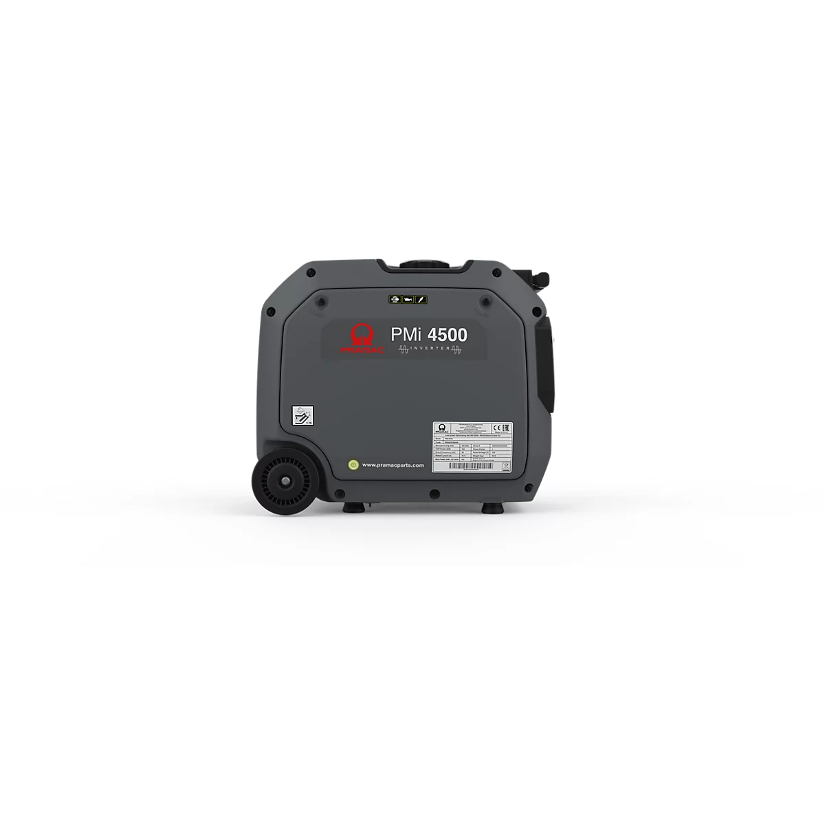 Grauer Inverter-Stromerzeuger PMi 4500 vor weißem Hintergrund.