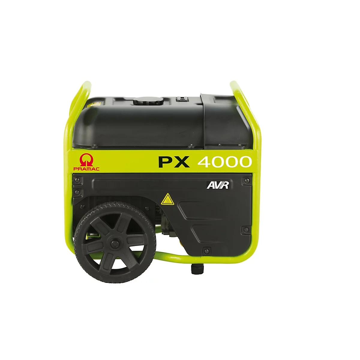 Pramac PX 4000 Stromerzeuger in Gelb und Schwarz vor weißem Hintergrund.