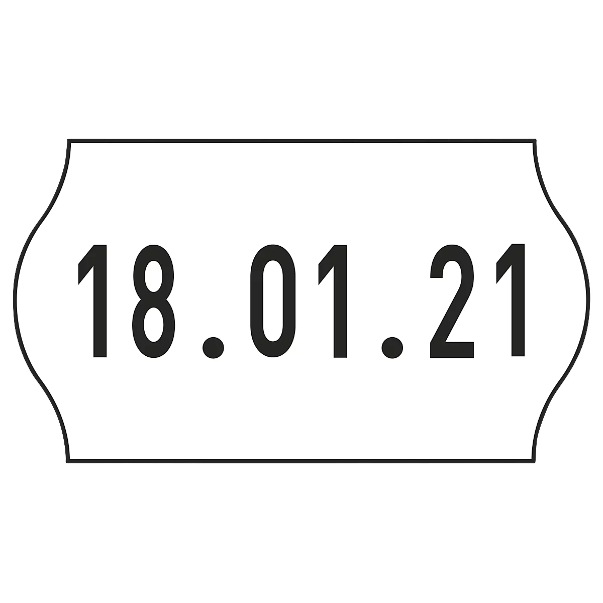 Datumsstempel: 18.01.21. Schwarze Ziffern in einem weißen, wellenförmigen Rechteck.