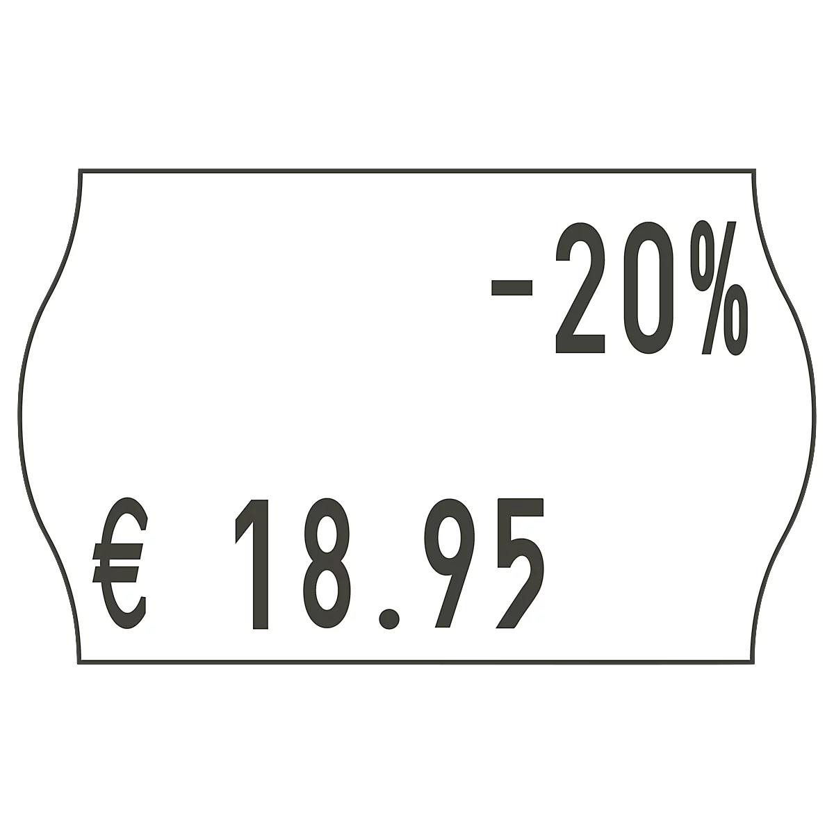 Preisschild mit Preis € 18.95 und 20% Rabatt.