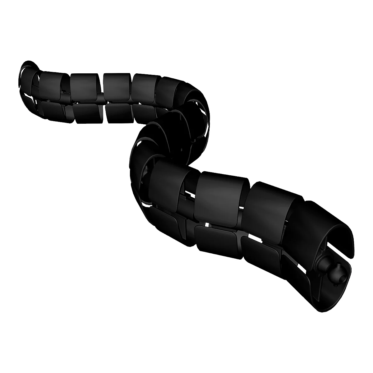 Black cable duct in a winding shape to neatly route cables.