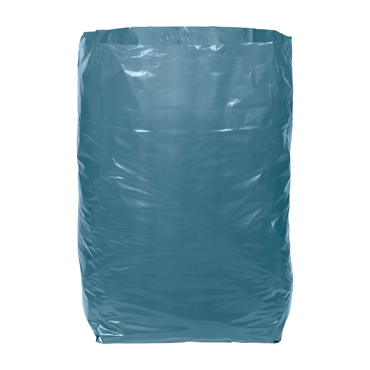 A blue trash bag that is slightly crumpled.