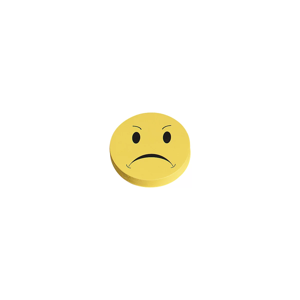 Gele, ronde plaknotities met een chagrijnig smileygezicht.