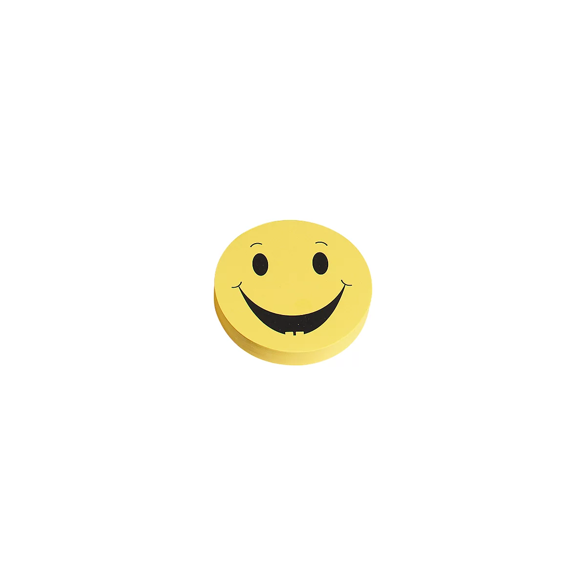 Gele smiley face notitieblok. Zwarte ogen, lachend met tanden.