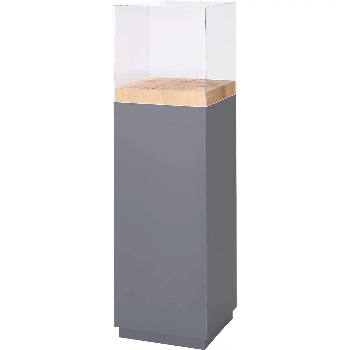 Presentatiezuil, 1 legbord, tot 30 kg, D 350 x H 1190 mm, eiken kopshout/Plexiglas, grijs mat