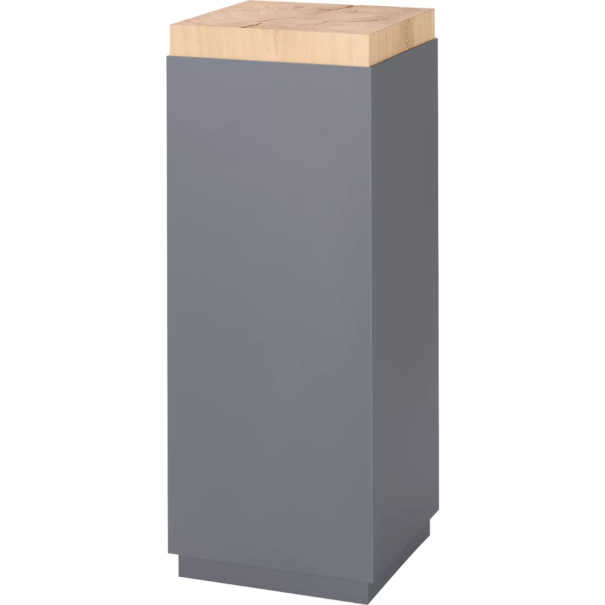 Presentatiezuil, 1 legbord, tot 30 kg, D 350 x H 1190 mm, eiken kopshout/Plexiglas, grijs mat
