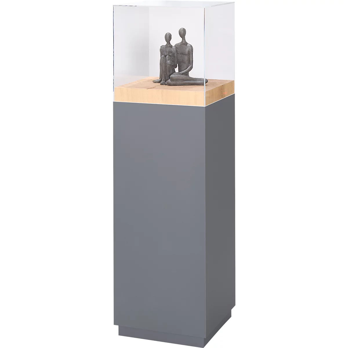 Presentatiezuil, 1 legbord, tot 30 kg, D 350 x H 1190 mm, eiken kopshout/Plexiglas, grijs mat
