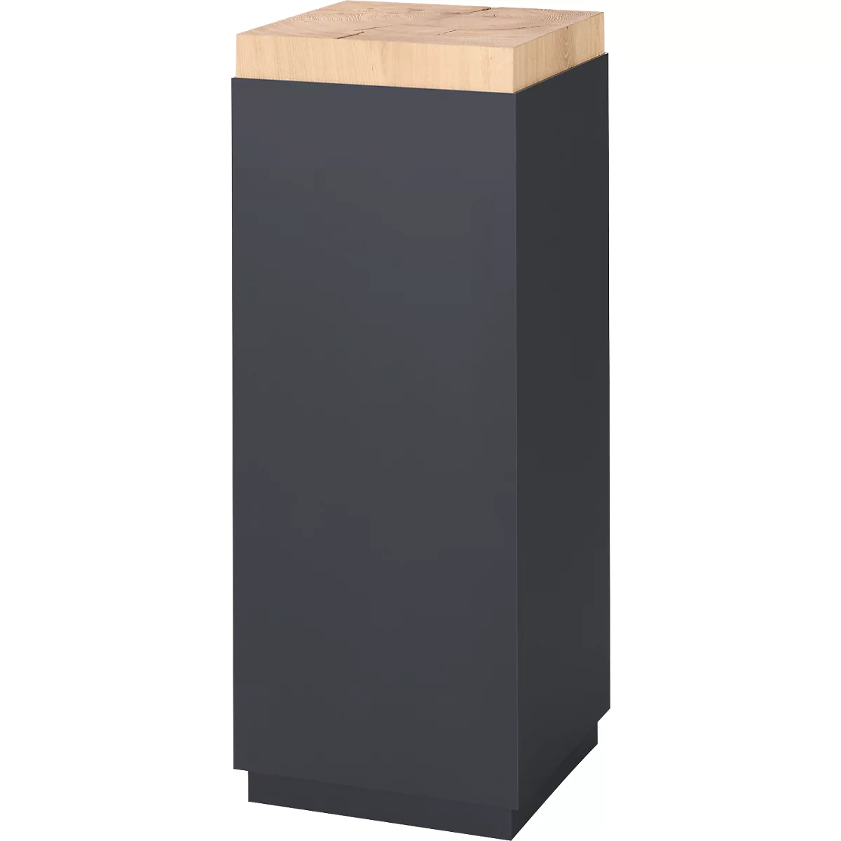 Presentatiezuil, 1 schap, tot 30 kg, D 350 x H 1190 mm, eiken met kopse snede/Plexiglas, mat zwart