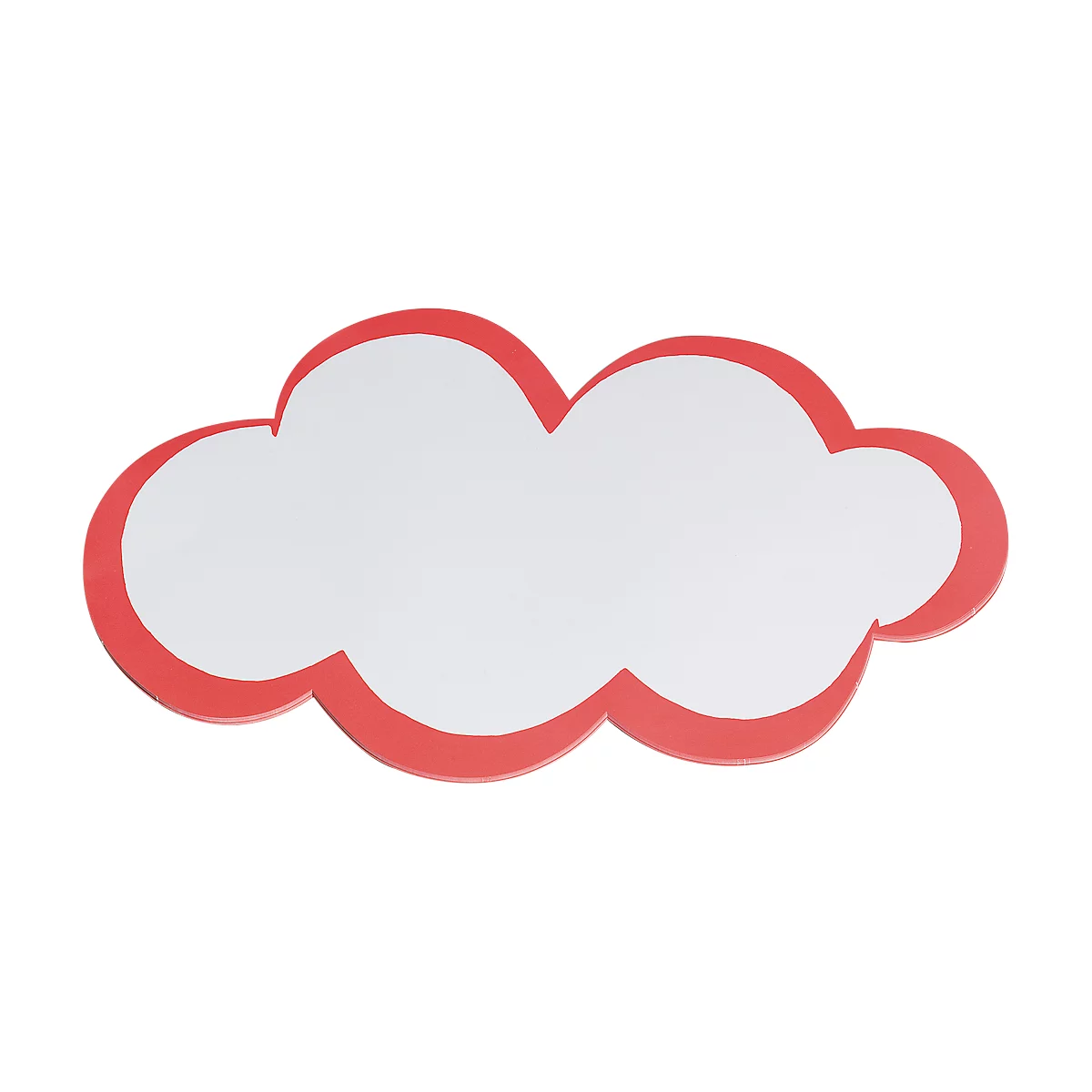 Cloud-shaped speech bubble with a red border and a white inner surface.