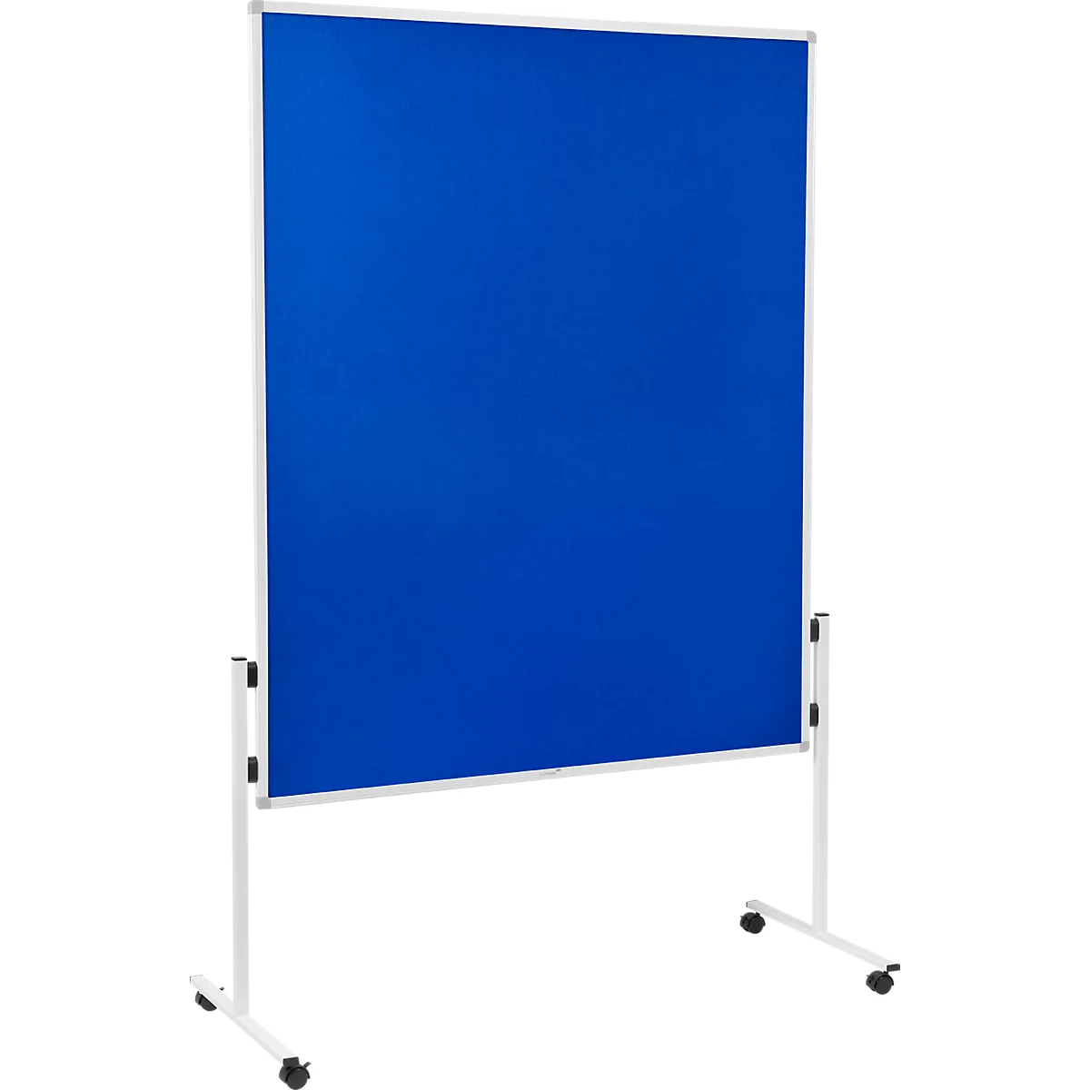 Blue rolling whiteboard with white frame. It stands against a neutral background.