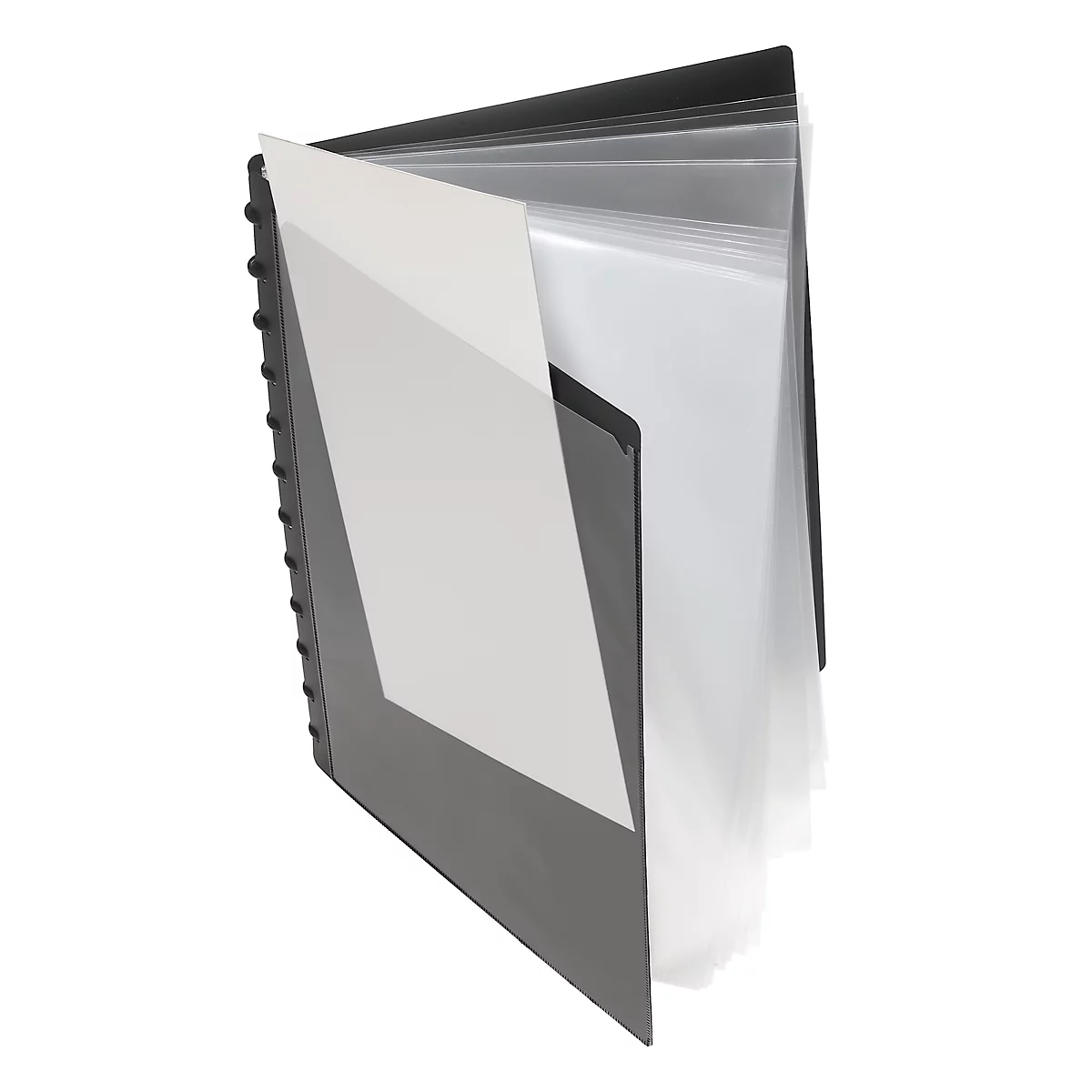 Présentoir classeur FolderSys, A4, 20 pochettes, 12 anneaux, perforation en T, avec poche frontale