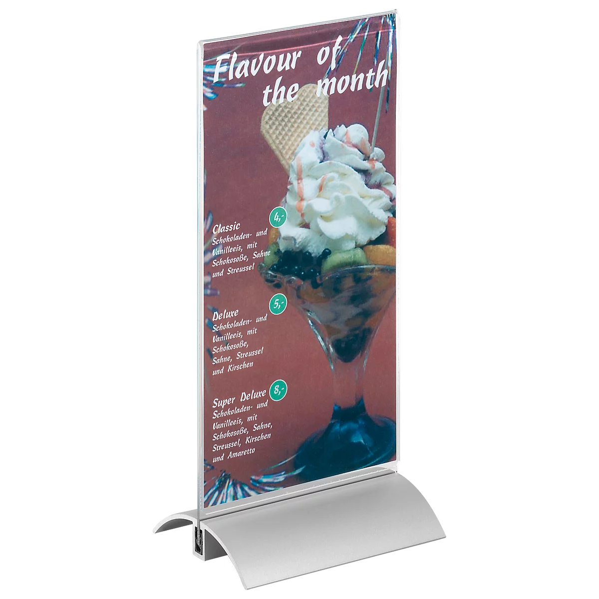 Présentoir de table DURABLE, support en acrylique et pied en aluminium, format long