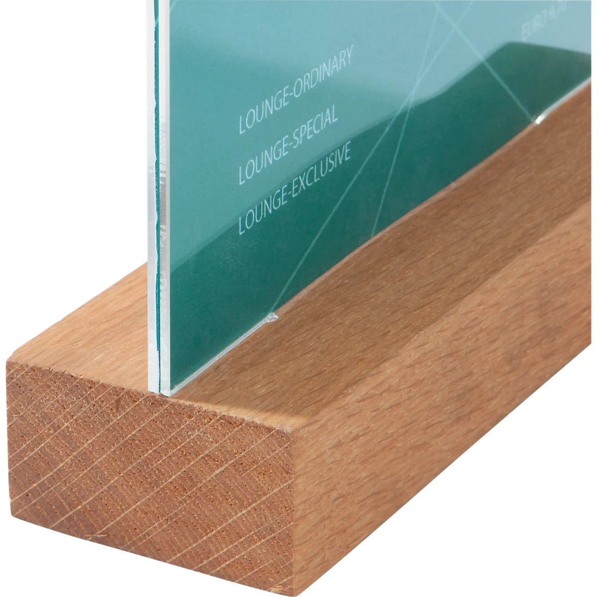 Présentoir de table Sigel, droit, avec socle en chêne, acrylique transparent, 1,5 mm, L 116 x P 46 x H 192 mm, pour formats A6, 1 pièce