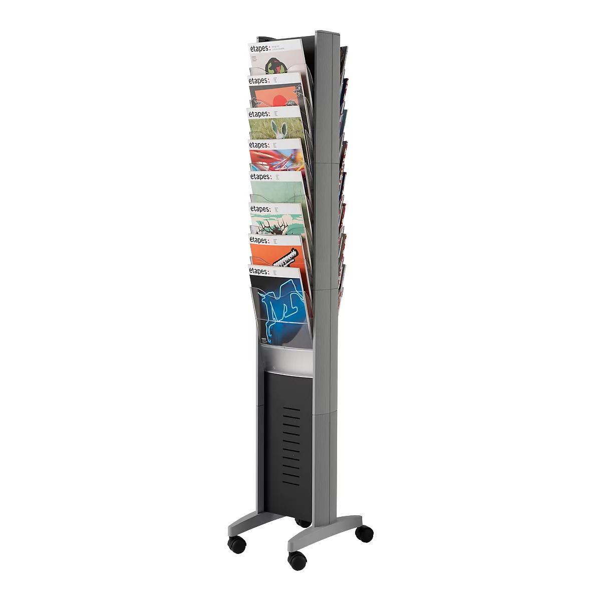 Présentoir mobile EPI - l. 300 x P 385 x H 1675 mm - 16 compartiments - coloris aluminium