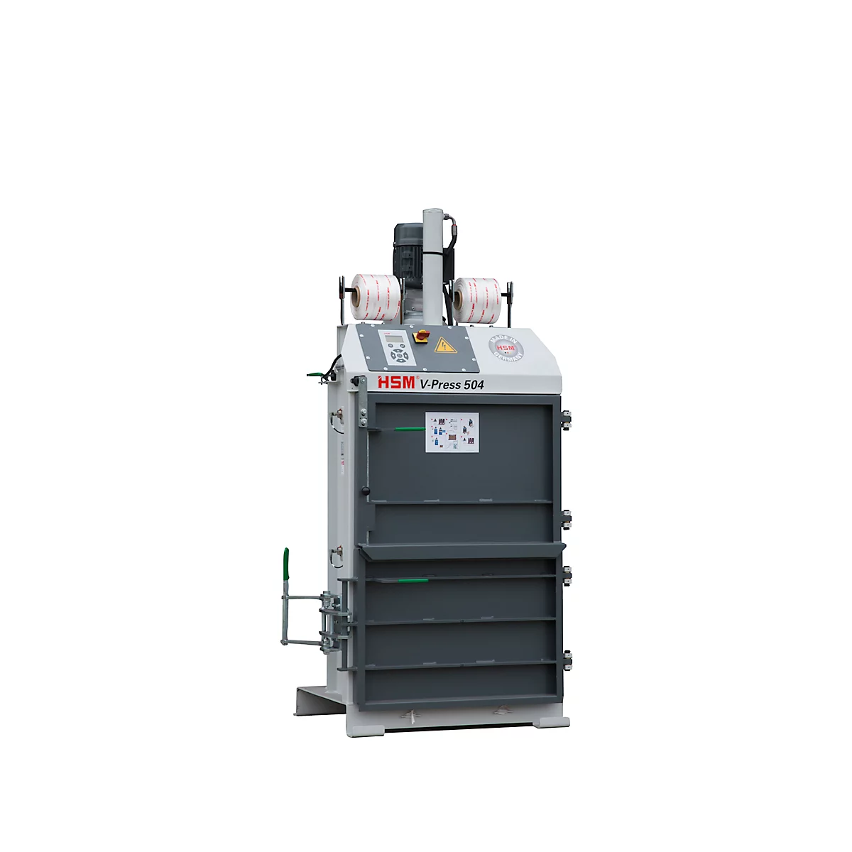 Presse à balles HSM V-Press 504, 2 cerclages verticaux pour balles jusqu'à 60 kg, convient au chariot de déchargement de balles, force de compression 40 kN, fermeture à genouillère
