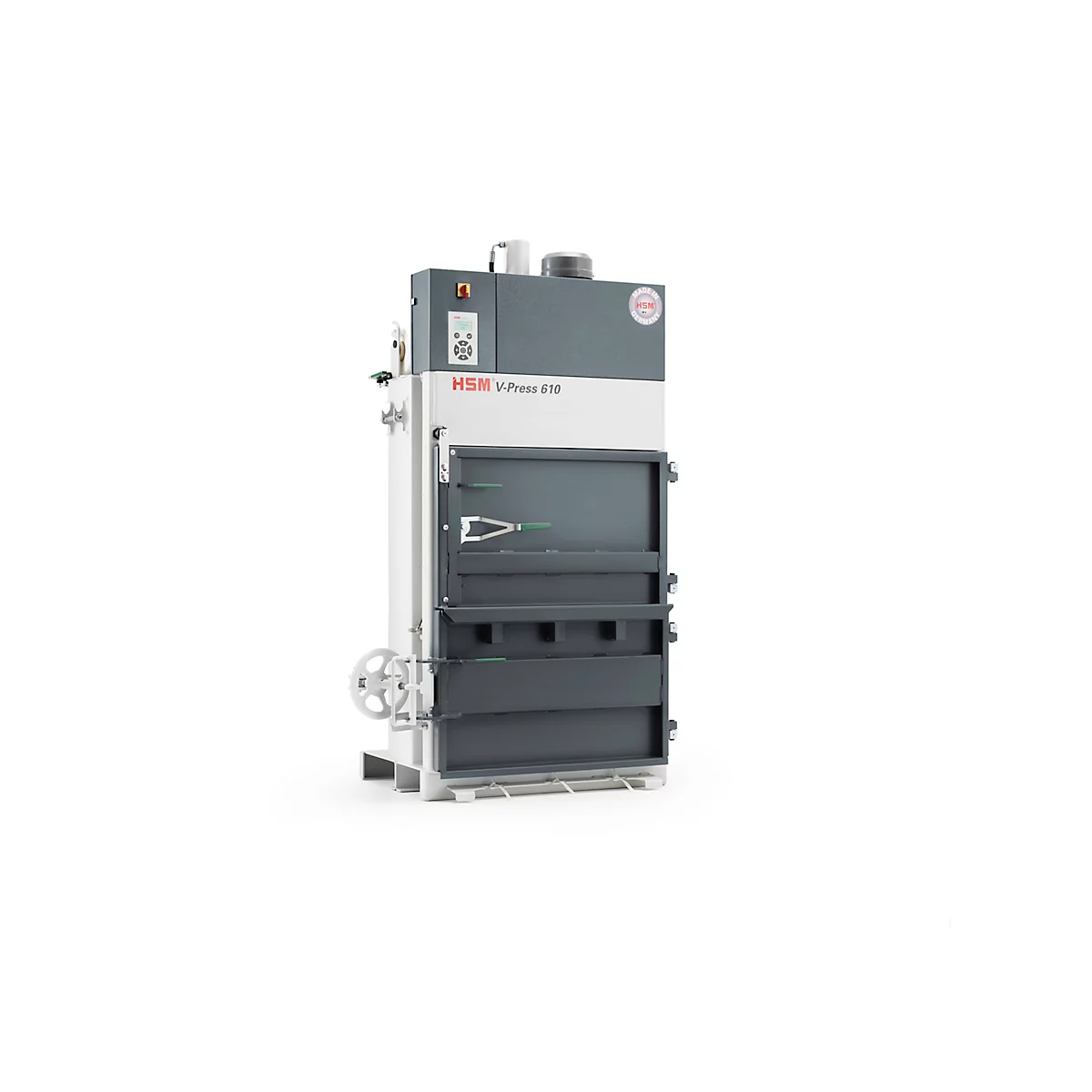 Presse à balles HSM V-Press 610, 3 cerclages verticaux pour balles de 100 kg maxi, Force de compression 120 kN, TorsionControlSystem, Porte pivotante