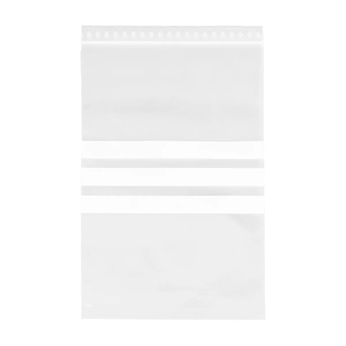 Transparent sheet with perforations at the top, divided by two horizontal white stripes.