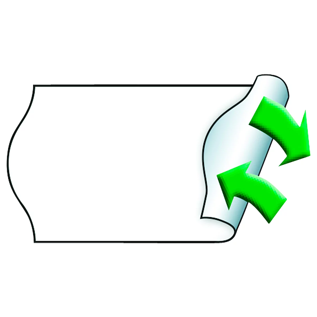 Vel papier dat oprolt, groene pijlen geven de richting aan.