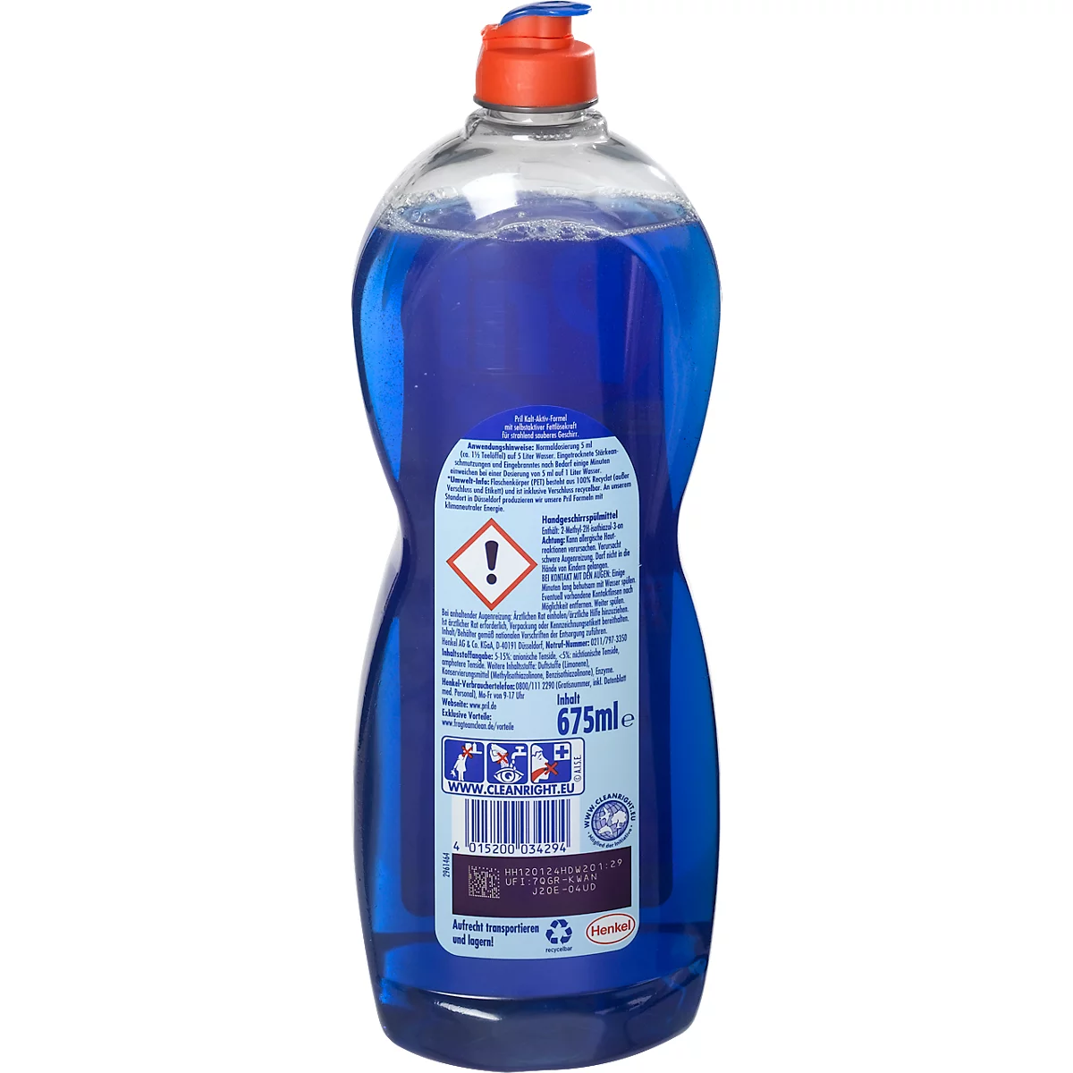 Pril Original handafwasmiddel, hoog vetoplossend vermogen, blauw, fles met 675 ml