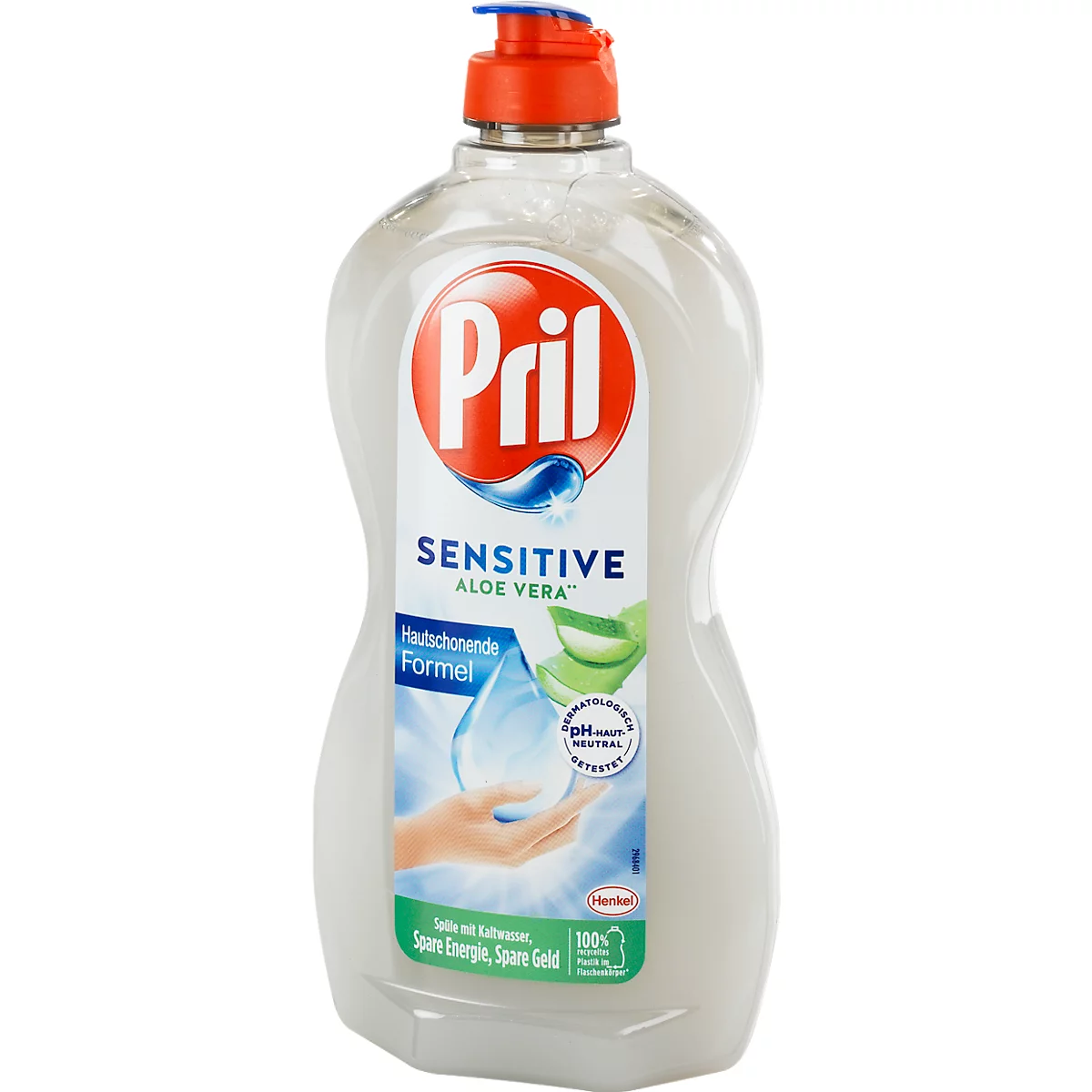 Pril Sensitive Aloe Vera líquido lavavajillas a mano, alto poder disolvente de la grasa, especialmente respetuoso con la piel, 450 ml en botella reciclable