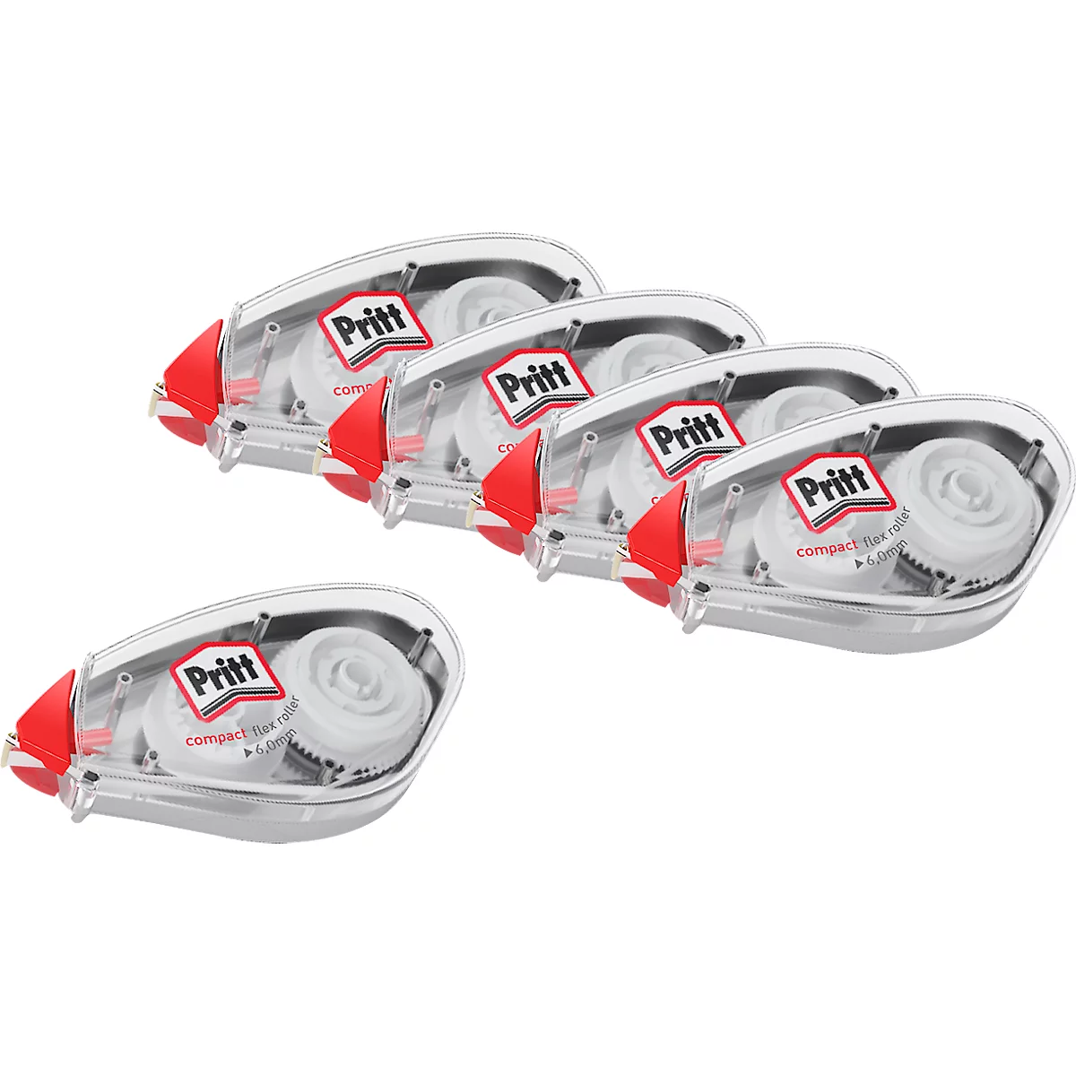 Pritt Compact Flex Roller de correction, fonction Push &amp; Pull, longueur de bande 10 m &amp; largeur de bande 4,2 mm, set économique de 5 pièces