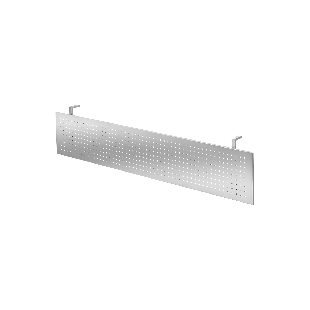 Silver perforated metal panel with brackets.