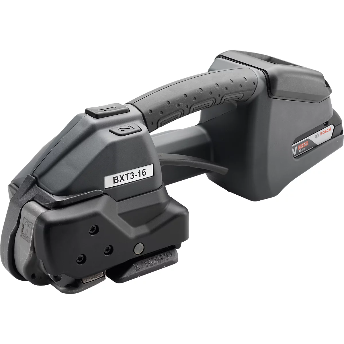 Professionele omsnoeringsset, met volbad verzinkte dispenser, accu omsnoeringsapparaat BXT3-16 &amp; KU polyesterband, L 1700 m x B 16 mm, dikte 0,73 mm, reliëf, groen