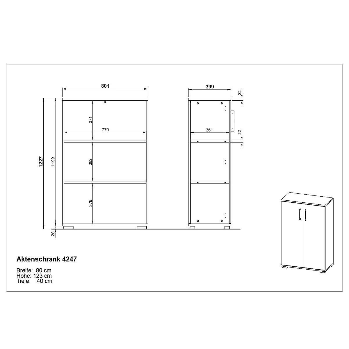 Profi 2.0 archiefkast, 2 legborden, 3 OH, B 800 x D 400 x H 1230 mm, Eiken kleinzoon/wit