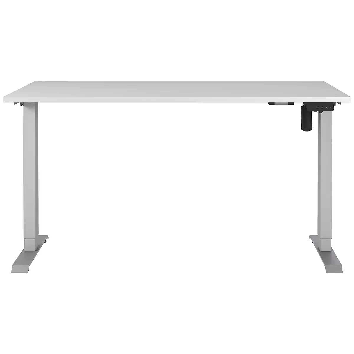 In hoogte verstelbaar witte bureau met bediening.