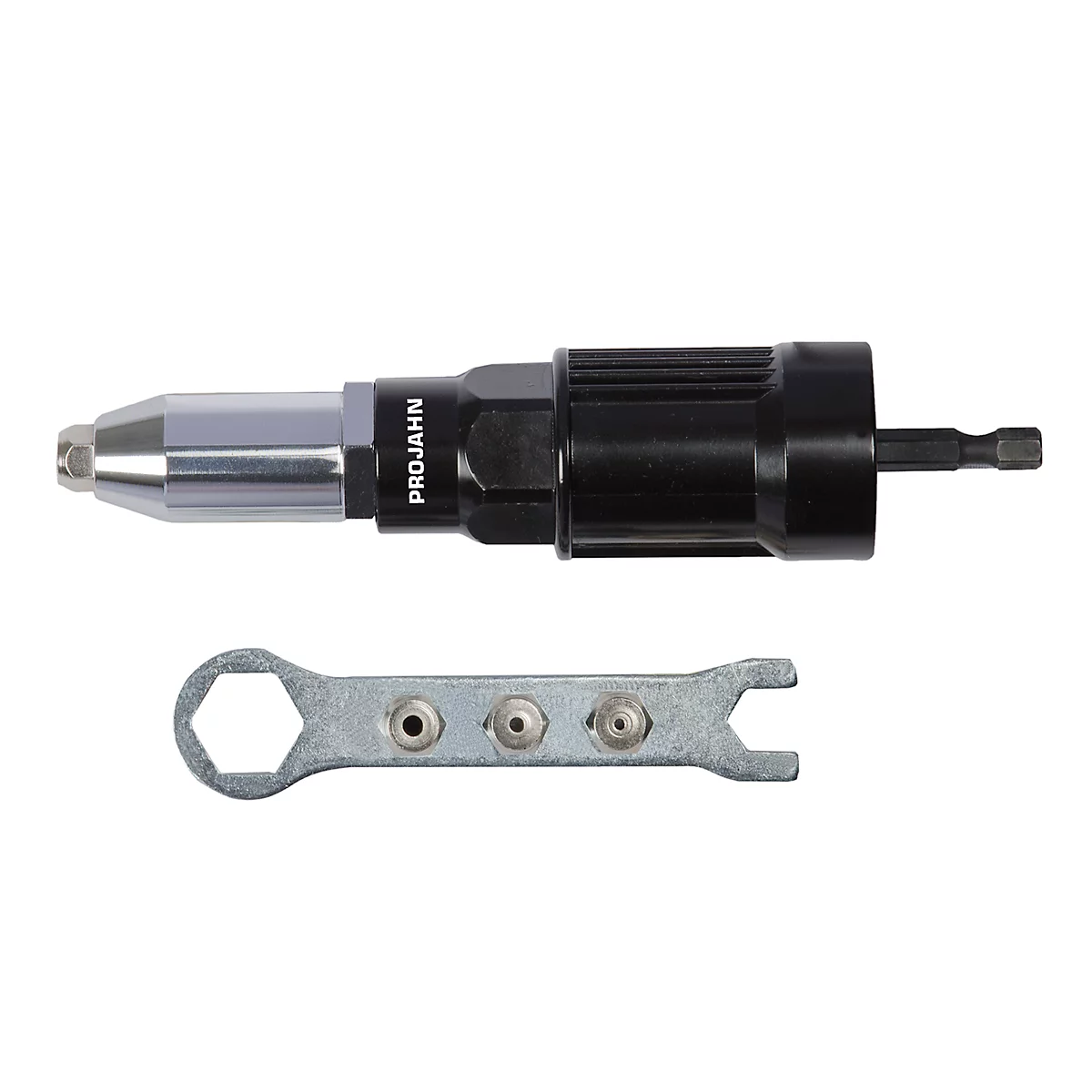 PROFI-Blindnietvorsatz-Adapter PROJAHN, o. Griff, f. Blindnieten Ø 2,4-5,0 mm, inkl. Mundstücke