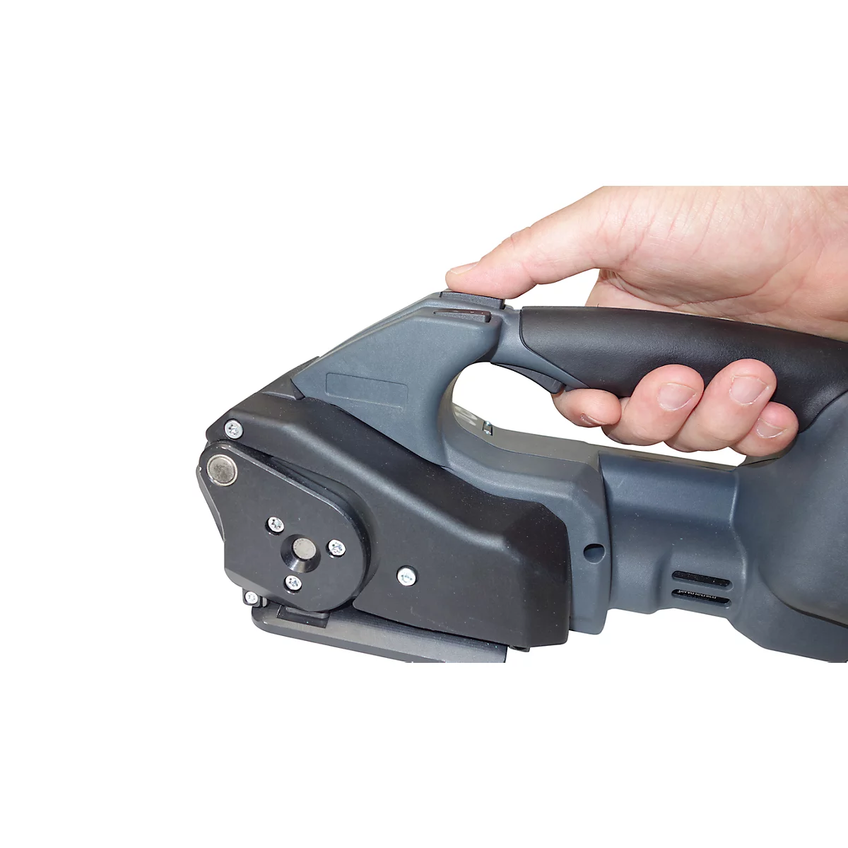 Profi-Umreifungsset, mit Abrollwagen Premium X, Akku-Umreifungsgerät BW-04 & KU Polyesterband, L 1200 m x B 18,5 mm, Stärke 0,85 mm, geprägt, grün