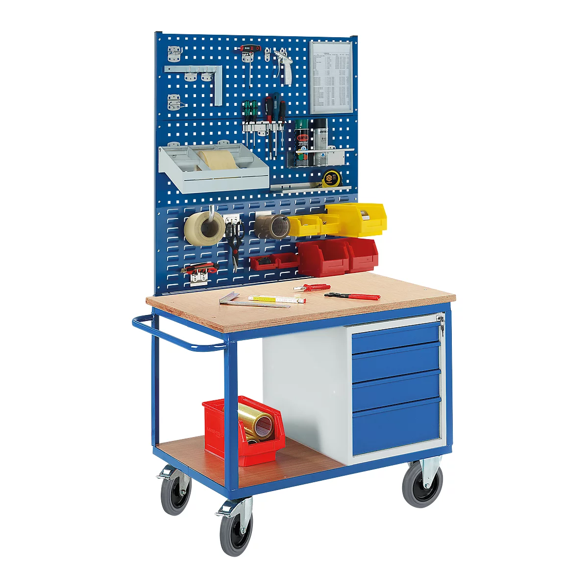 Profi-werkbank met 4 schuifladen, 2 x geperforeerd paneel, 1 x sleuvenpaneel, 1250 x 700 x 1990 mm
