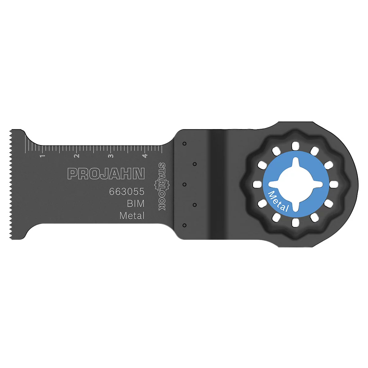 Metalen zaagblad met PROJAHN-logo, maateenheden en “Metal”.