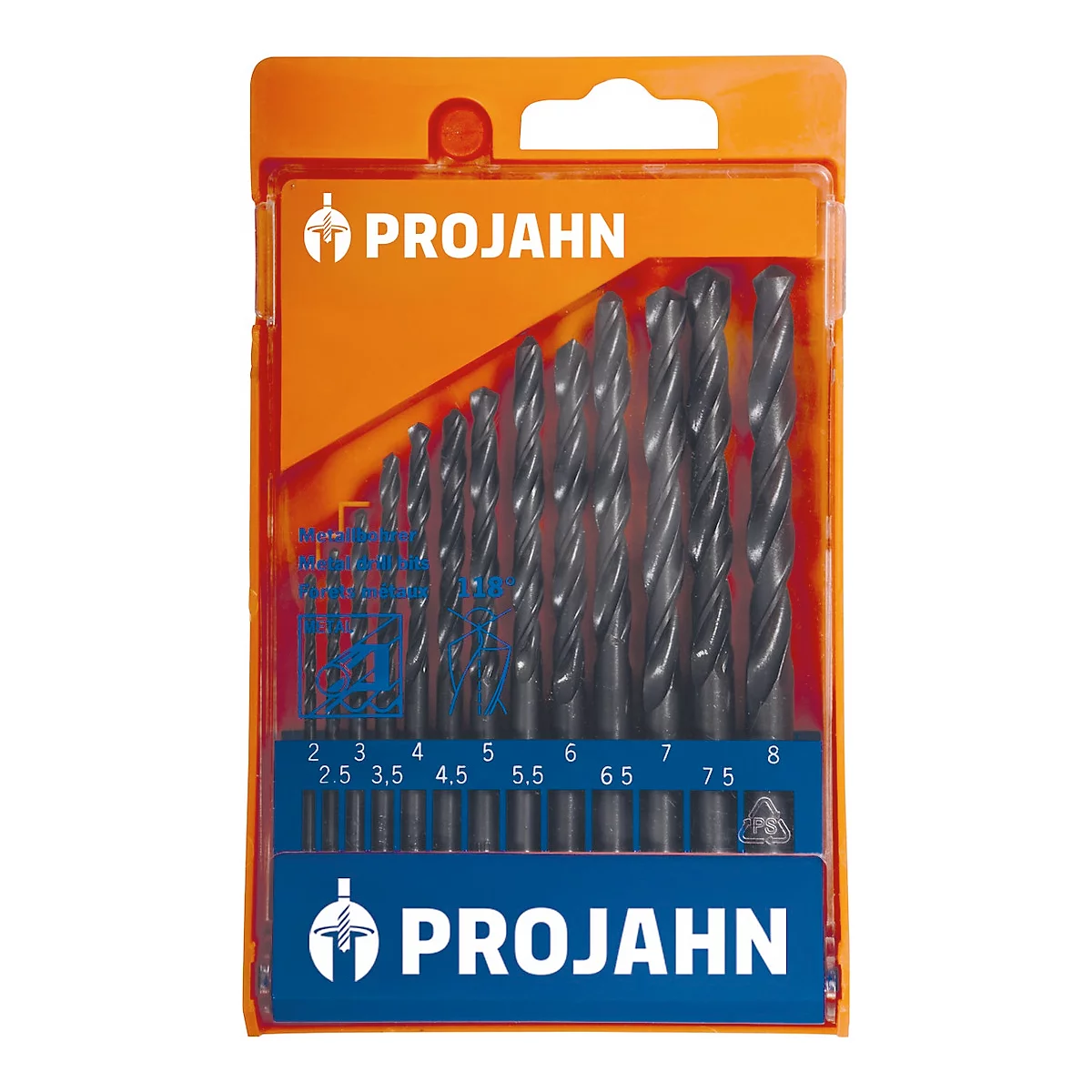 Jeu de mèches dans un emballage plastique. Les mèches sont classées par tailles. Label : PROJAHN.