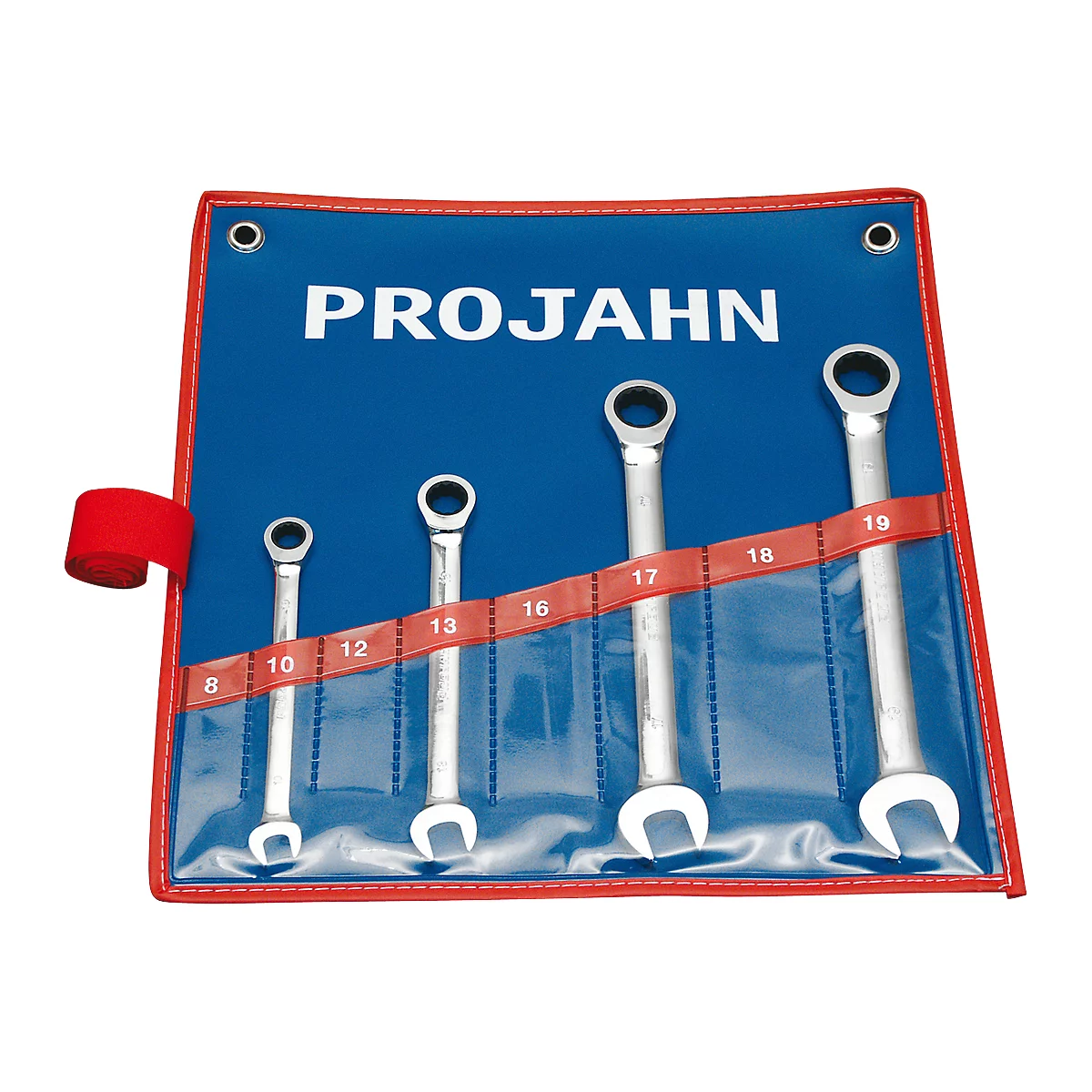 Projahn Maulringratschenschlüsselset, 4-teilig, SW 10-19 mm, CV-Stahl, Sechskant, Zwölfkant