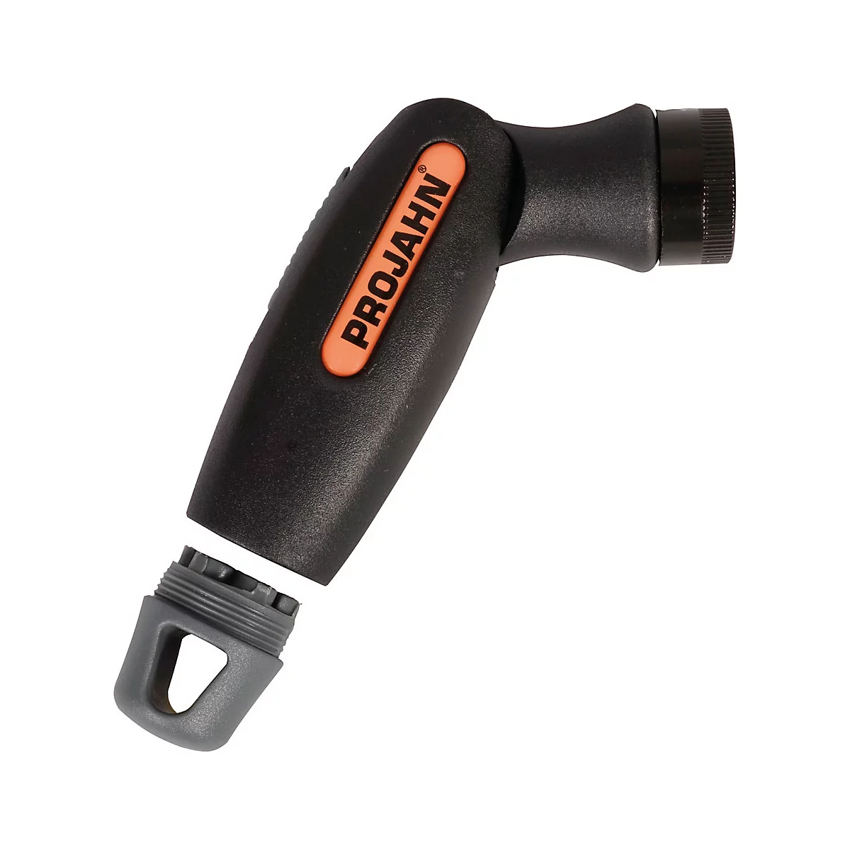 Lampe d'outil noire coudée avec logo PROJAHN orange, partiellement démontée.